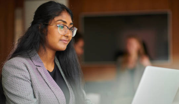 law clerk sitting at a computer